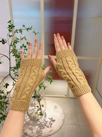 1 par de guantes sin dedos de punto cálidos para mujer para otoño e invierno