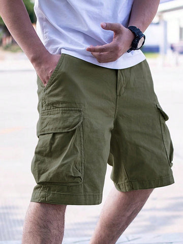 Shorts De Carga Para Hombre Con Bolsillo Lateral De Solapa Y Ajuste Holgado