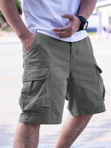 Shorts De Carga Para Hombre Con Bolsillo Lateral De Solapa Y Ajuste Holgado