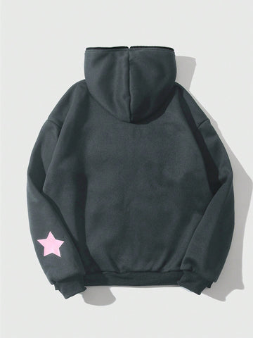 Sudadera con capucha y cremallera con estampado de estrella y letra