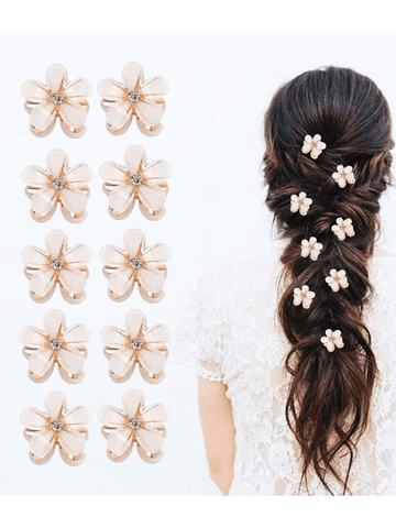 10 clips pequeños de garra de perlas con diseño de flores, clips de flequillo artificiales dulces, accesorios decorativos para el cabello