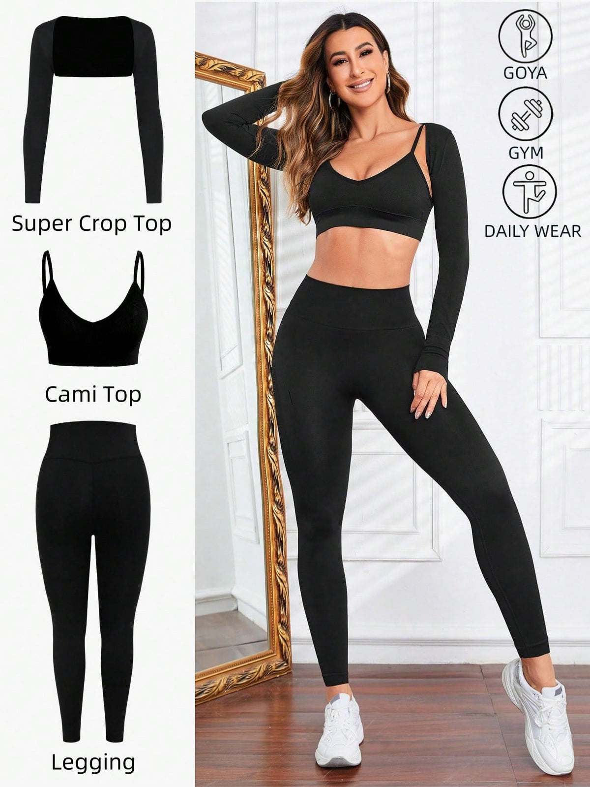 Yoga Basic Conjunto De Ropa Deportiva De 3 Piezas Sin Costuras: Sujetador Deportivo, Chaqueta Deportiva Y Mallas Deportivas