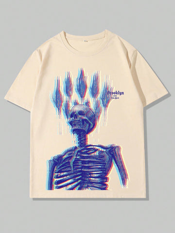 Camiseta De Manga Corta Para Hombre Con Diseño De Calaveras Y Letras