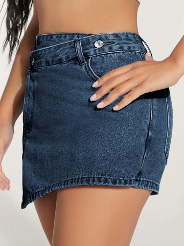 Shorts Vaqueros Con Dobladillo Irregular Y Cintura Alta