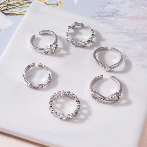 Conjunto Anillos  De Metal Con Diseños De Flechas, Estrellas Y Lunas Para Mujeres