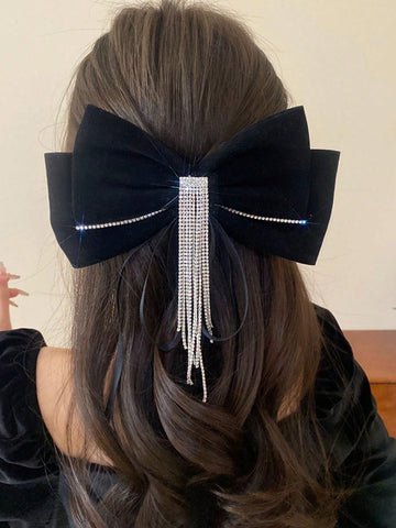 1 Pieza Pinza De Pelo De Terciopelo Con Decoración De Diamantes De Imitación Y Perlas