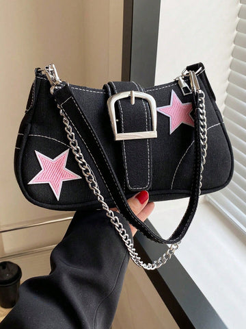 Bolso De Hombro Y2k Con Patrón De Estrella Para Mujer,