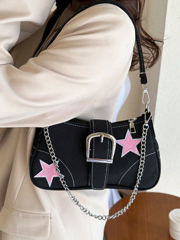 Bolso De Hombro Y2k Con Patrón De Estrella Para Mujer,