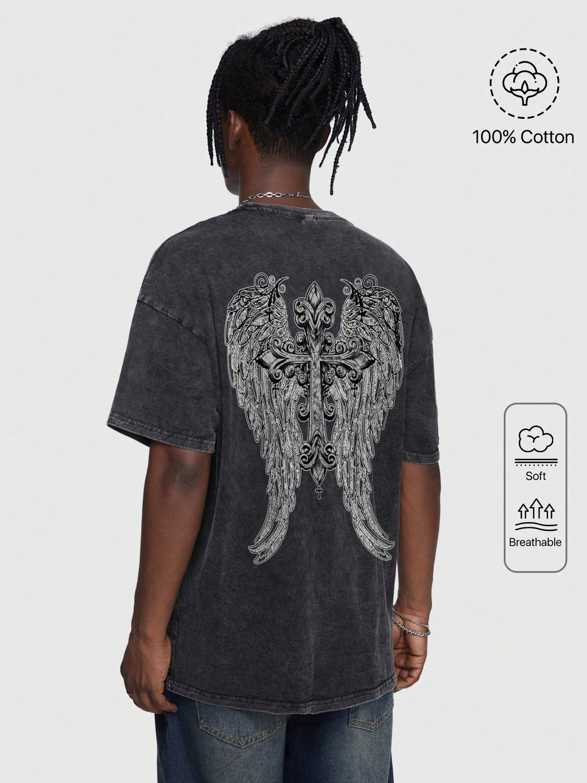 Camiseta de hombros caídos con estampado de ala