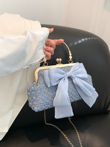 Bolso cartera con patrón de cuadros con diseño de lazo con cerradura