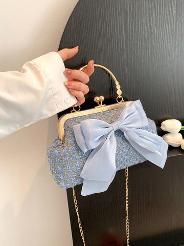 Bolso cartera con patrón de cuadros con diseño de lazo con cerradura