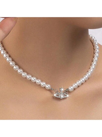 Collar Colgante De Estrella Y Planeta Con Diamantes De Imitación