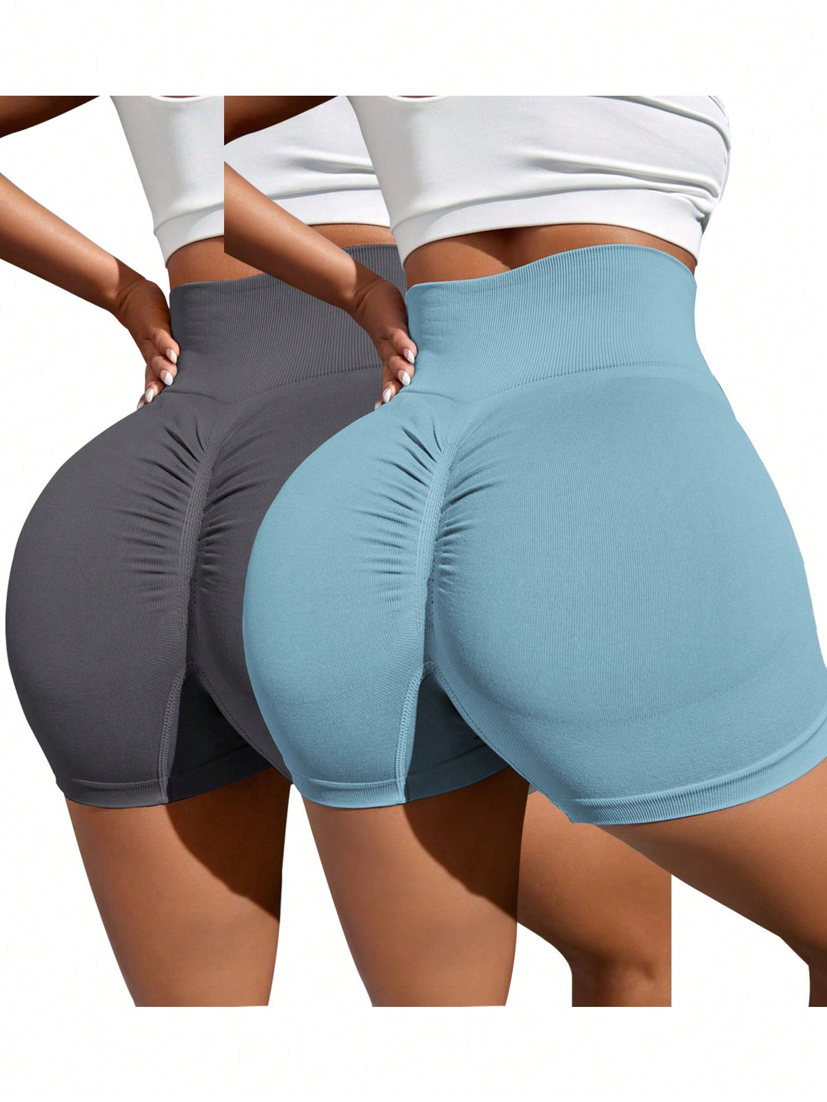 2 Piezas Pantalones Cortos Deportivos Sin Costuras Con Textura En Las Nalgas Para Entrenamiento