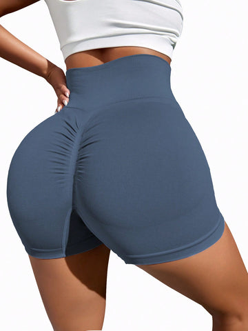 2 Piezas Pantalones Cortos Deportivos Sin Costuras Con Textura En Las Nalgas Para Entrenamiento